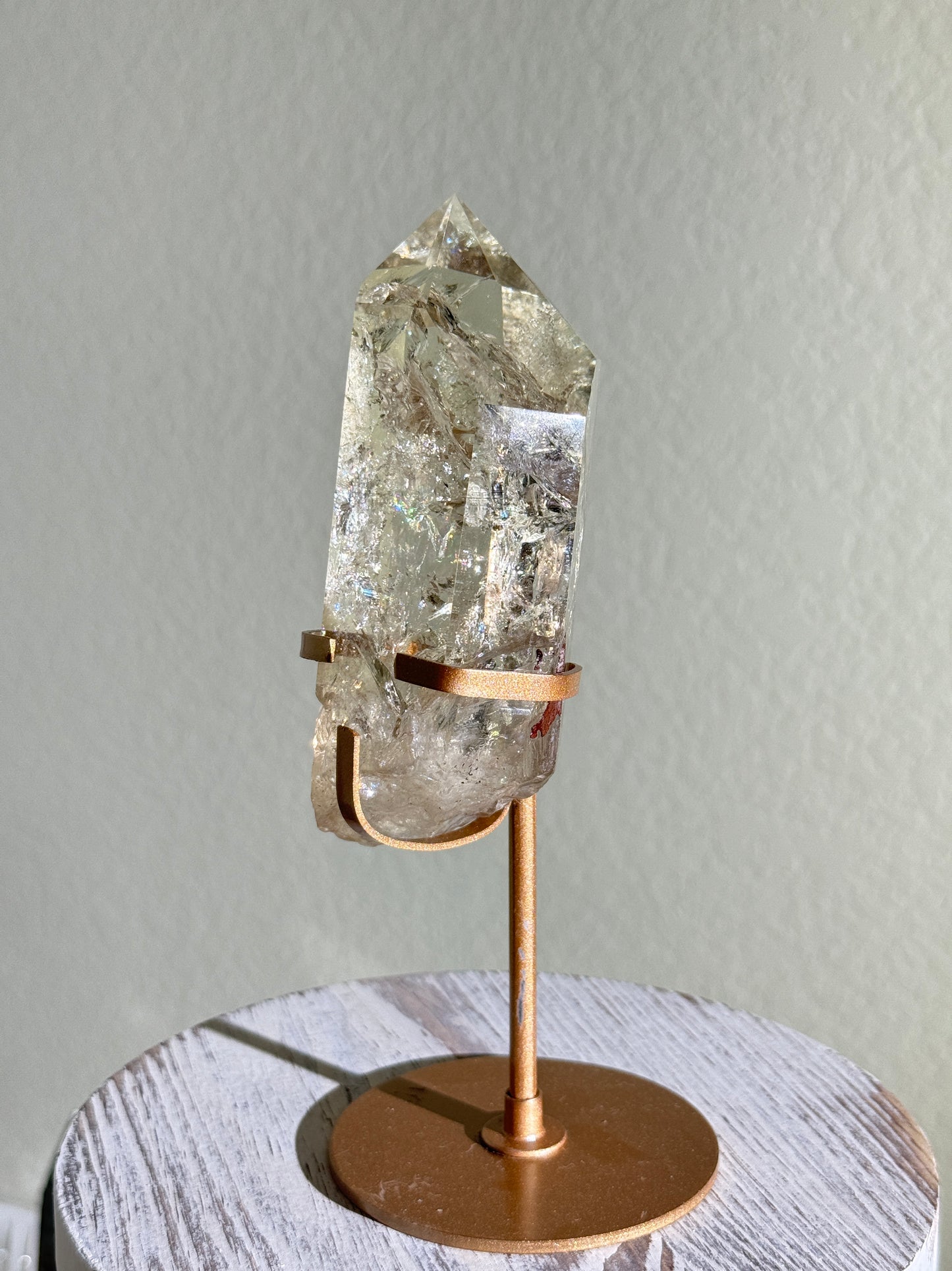 Statement Natural Champagne Rainbow Citrine Point On Customized Stand, Brazil
