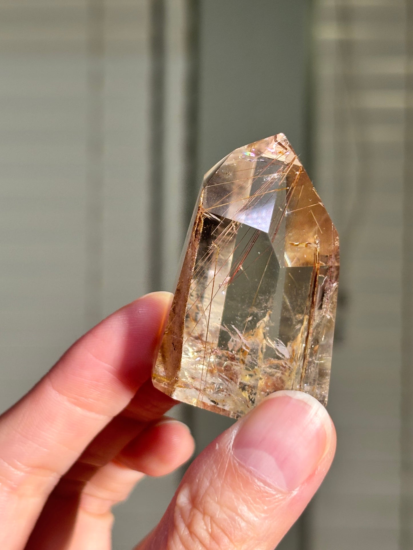 High Quality Peach Orange Lodalite With Rutile Tower, Brazil