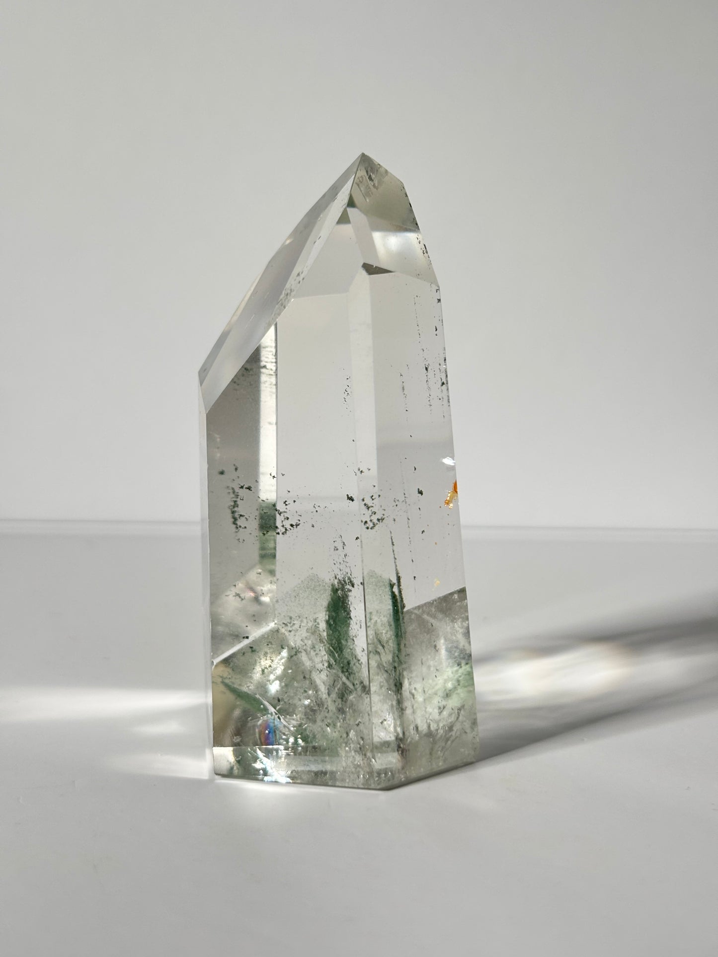 High Quality Large Rare Green Phantom Chlorite Tower With Hematite, Brazil