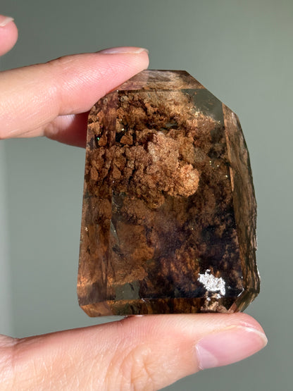 Rare Pink Lodalite in Smoky Quartz Tower, Brazil