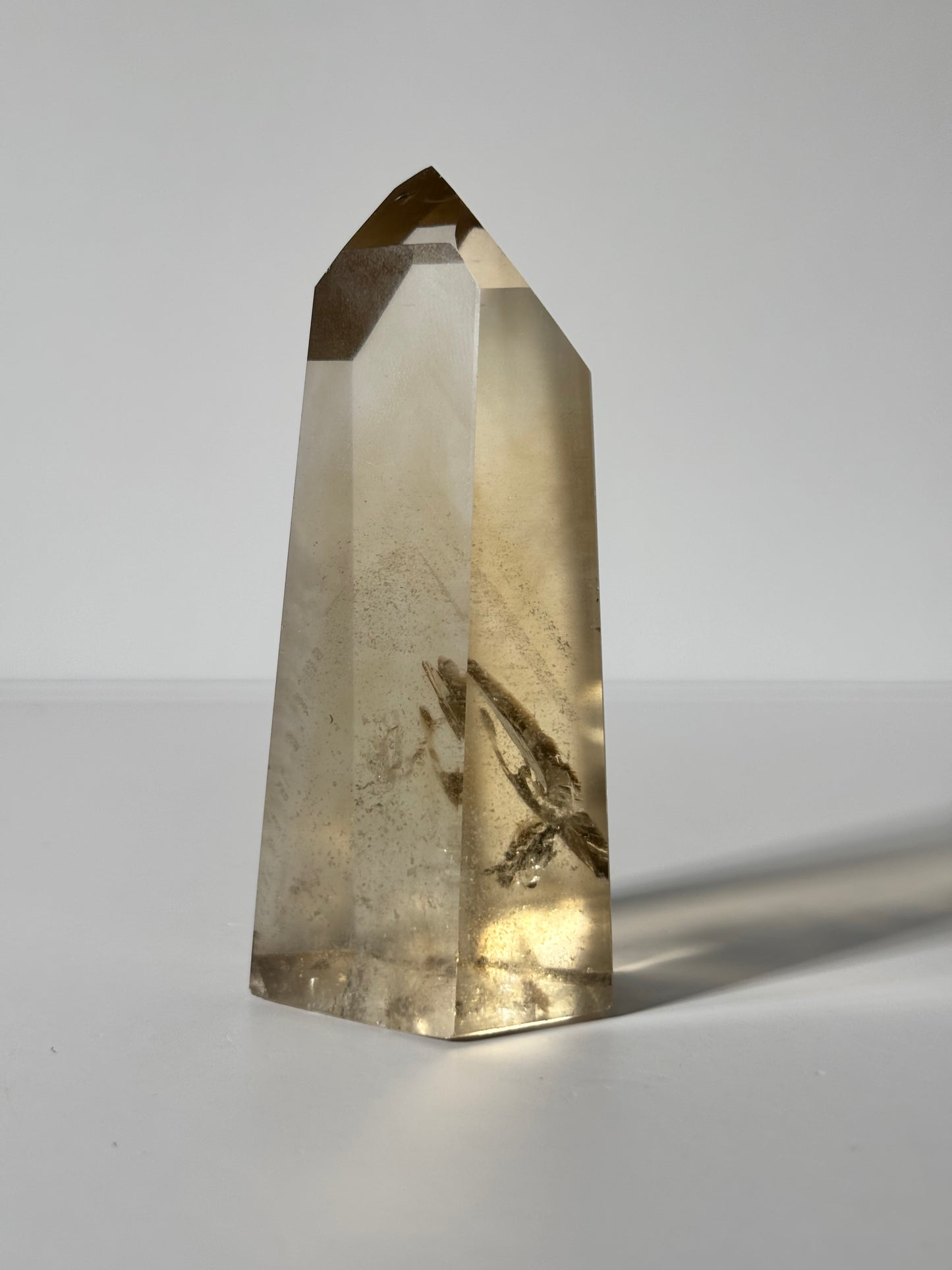Large Natural Honey Citrine With White Phantom Inclusion Tower, Brazil