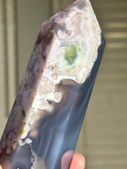 Statement Large Chunky Rare Black & Green Flower Agate Tower, Madagascar