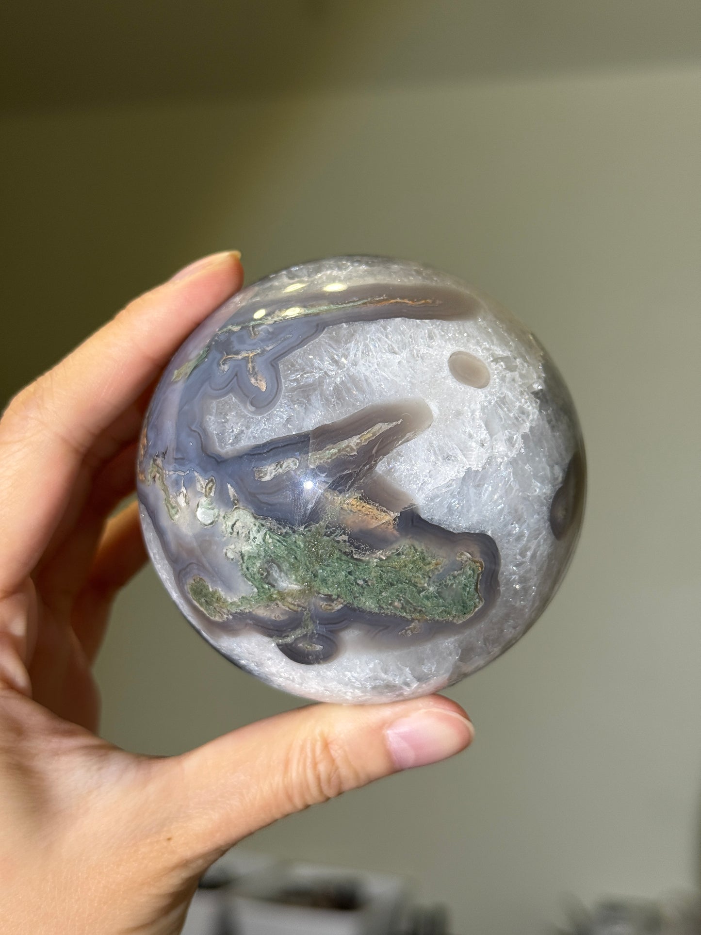 Large Quartzy Moss Agate Sphere