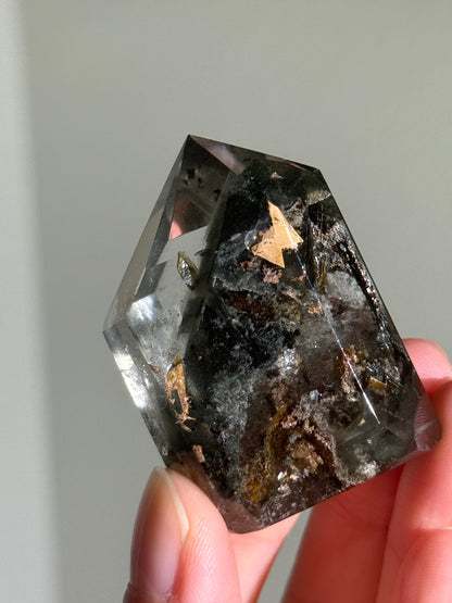 High Quality Water Clear Dark Green Phantom Chlorite Quartz Tower With Epidote, Zambia