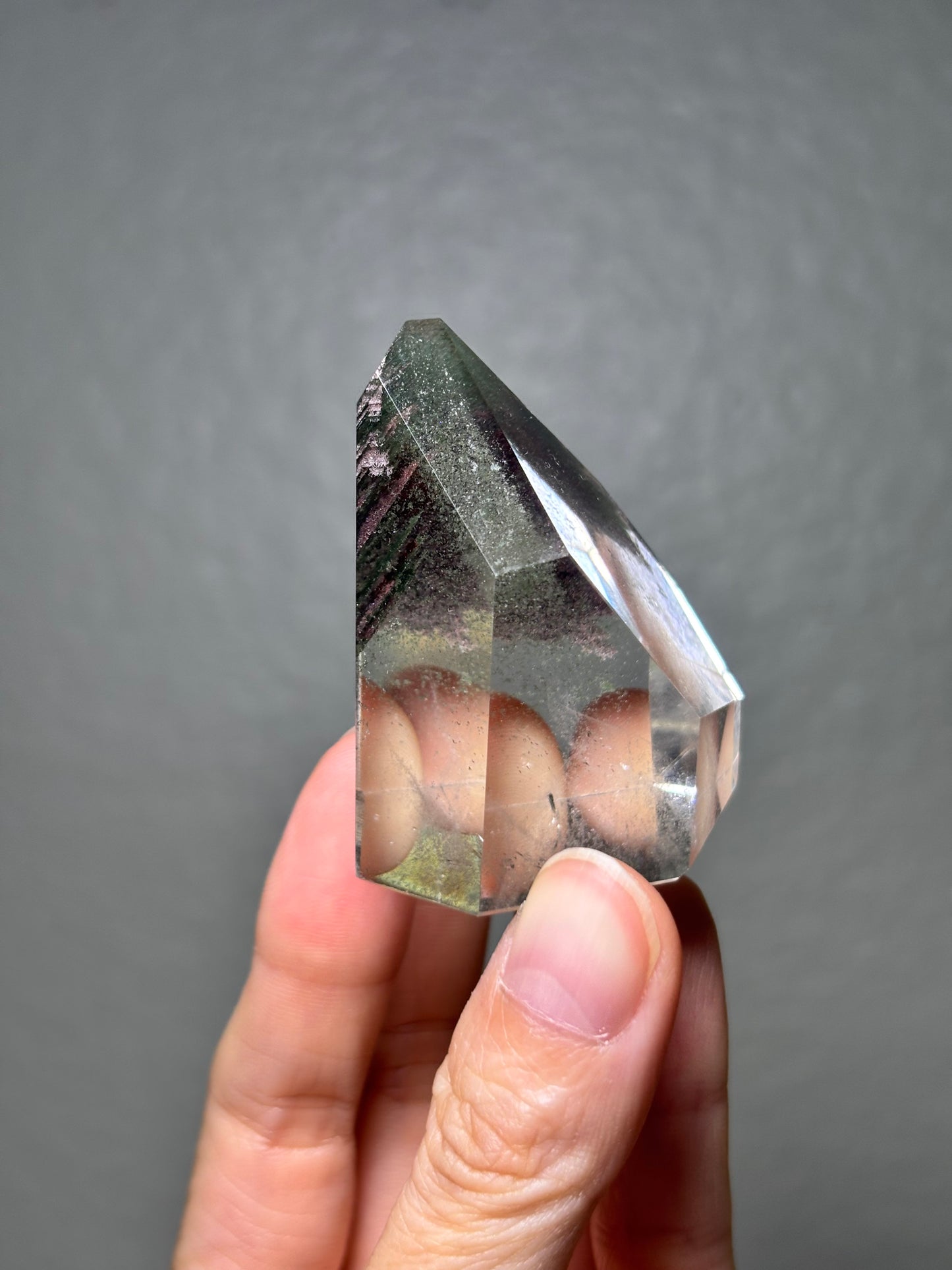 High Quality Water Clear Green Phantom Chlorite & Purple Lodalite Tower, Brazil