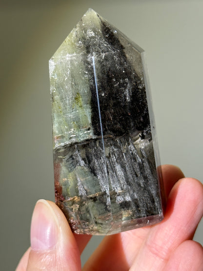 Collector’s Grade Garden Quartz Tower With Black Amphibole, Zambia