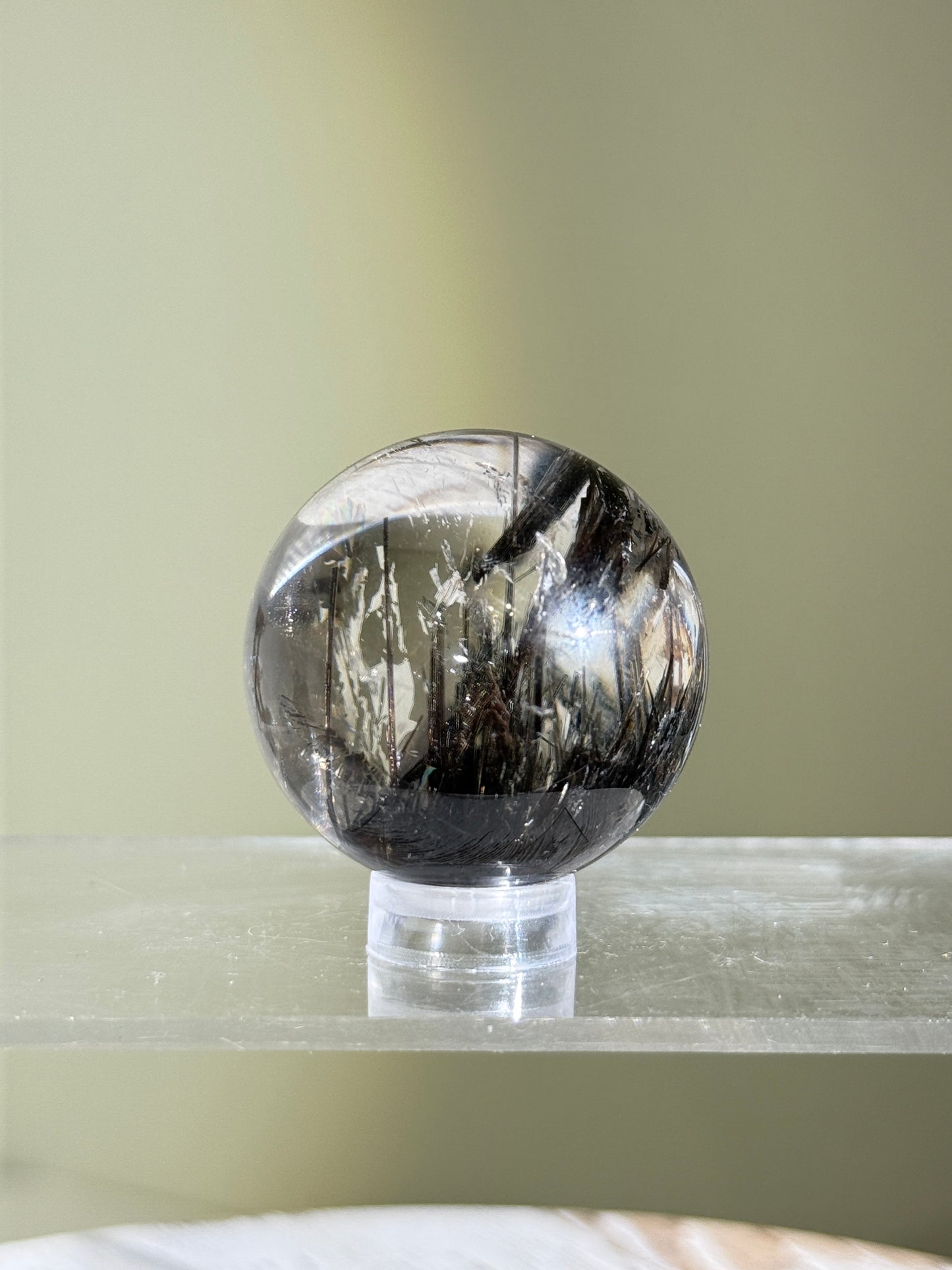 Rare Collector's Grade Black Tourmaline in Quartz Sphere, Brazil