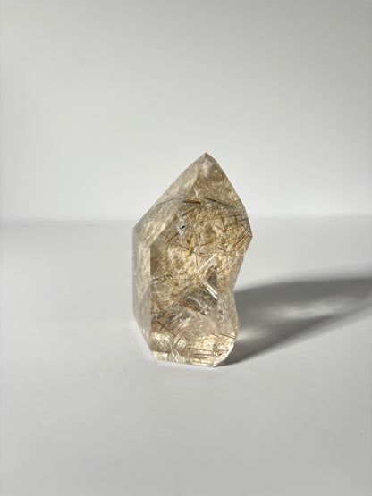 Large Collector’s Grade Silver and Copper Rutile x White Lodalite Quartz Tower, Brazil