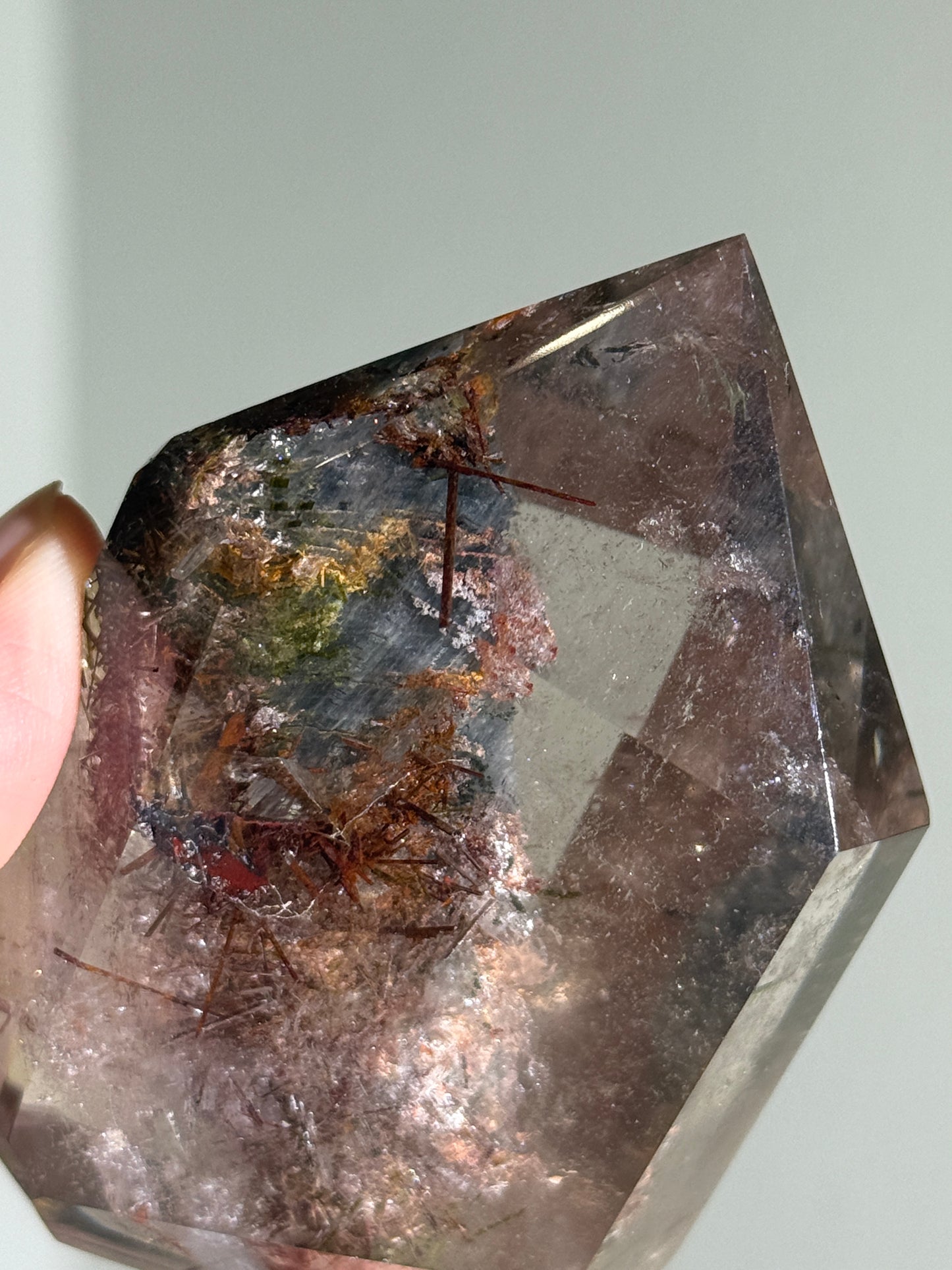 Rare Large Grey Amphibole On Lodalite With Red & Green Epidote in Quartz Tower, Zambia
