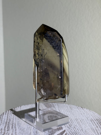 Statement Hematite in Natural Smoky Phantom Citrine Point, Brazil