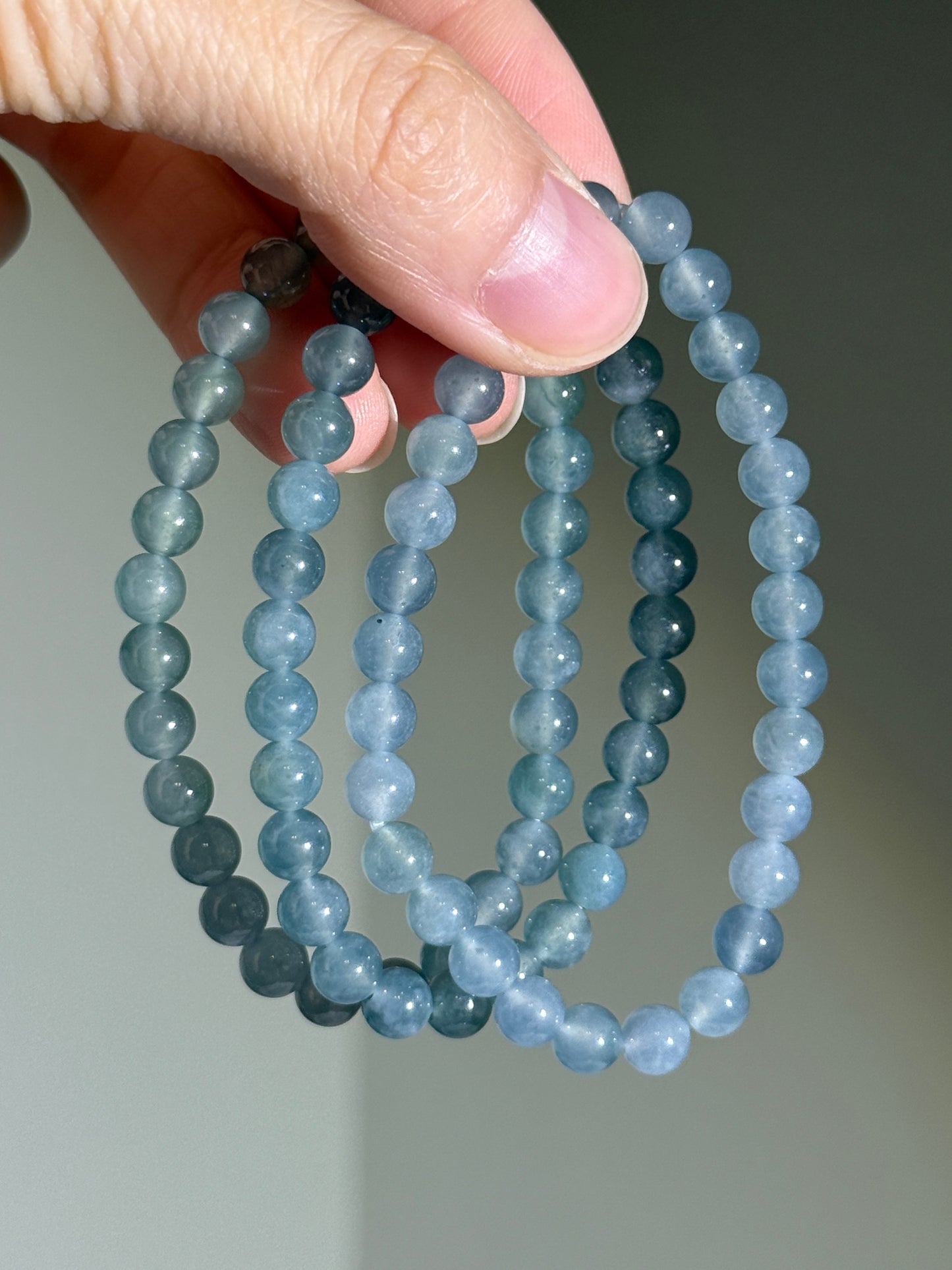 High Quality Translucent Blue Water Jade Bracelets, 6mm
