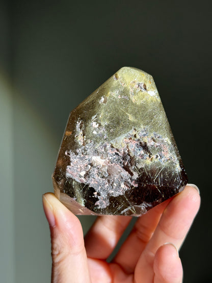 High Quality Collector's Grade Bright Golden Rutile in Smoky Quartz Freeform With Penetrator, Brazil