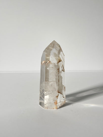 Rare Water Clear White Layered Phantom Lodalite Quartz Tower With Manifestation Quartz, Brazil
