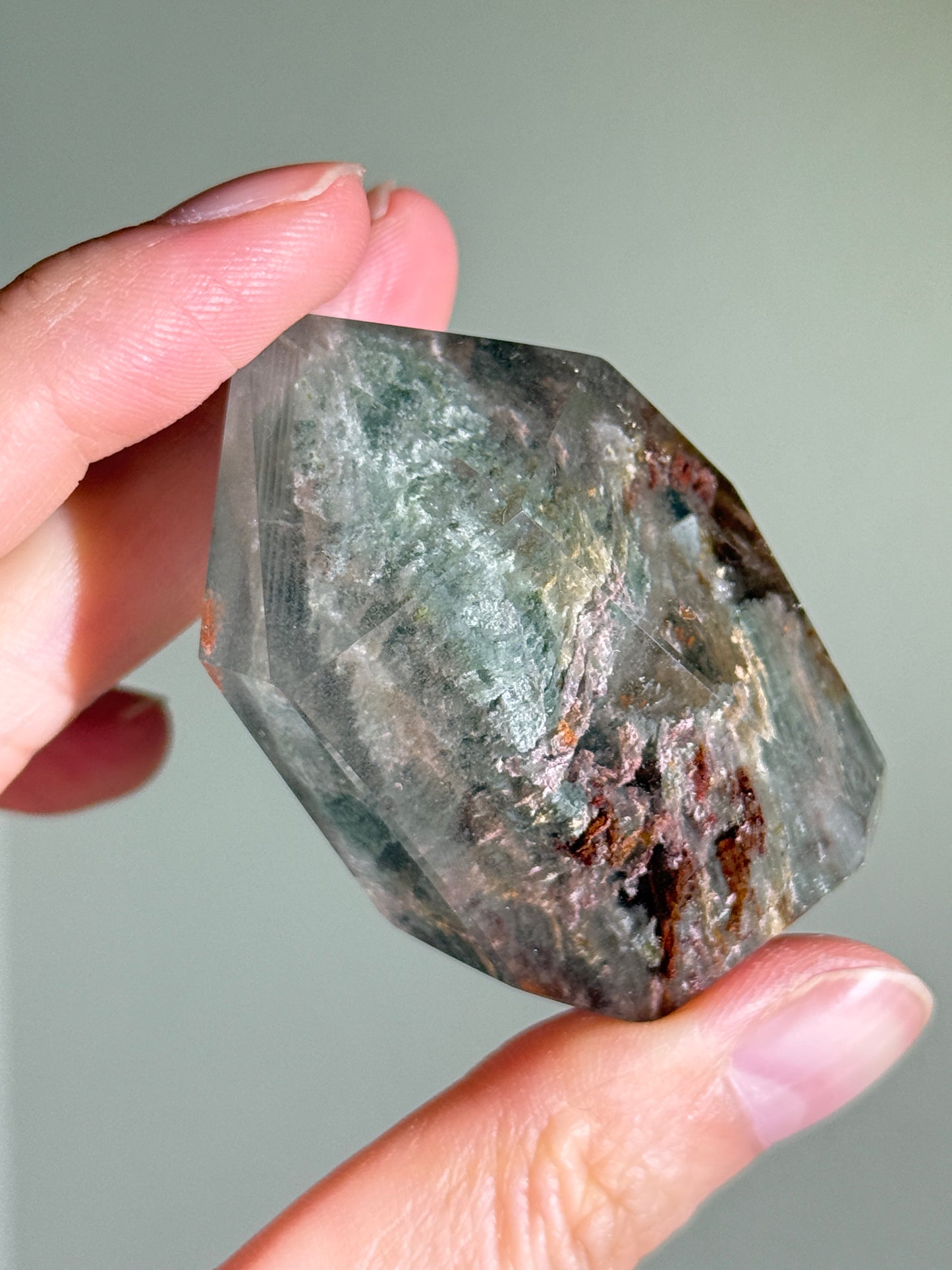 High Quality Water Clear Mint Green & Pink Layered Garden Quartz Tower, Zambia