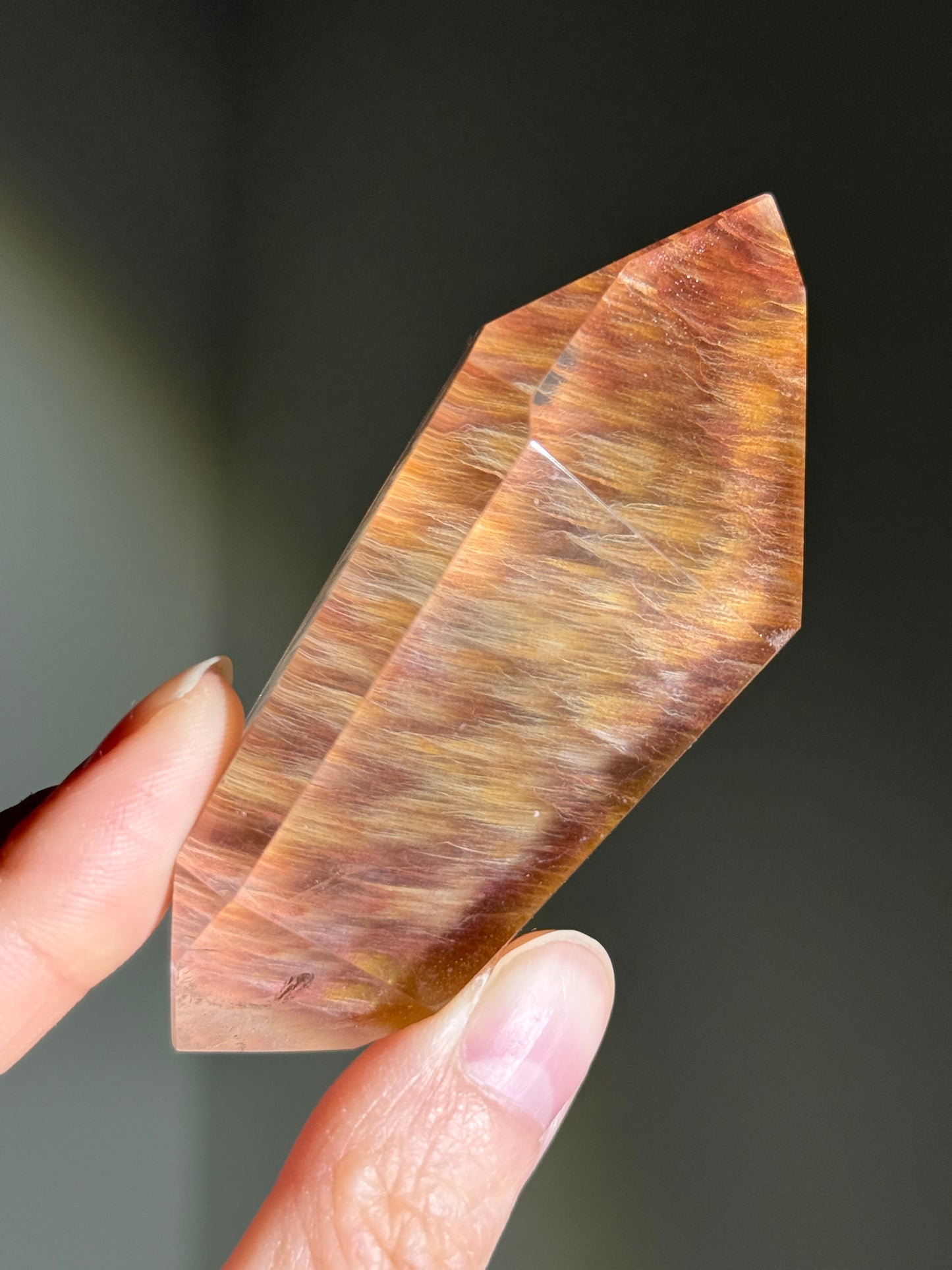 Collector's Grade Water Clear Orange Red Amphibole Quartz Double Terminated Freeform