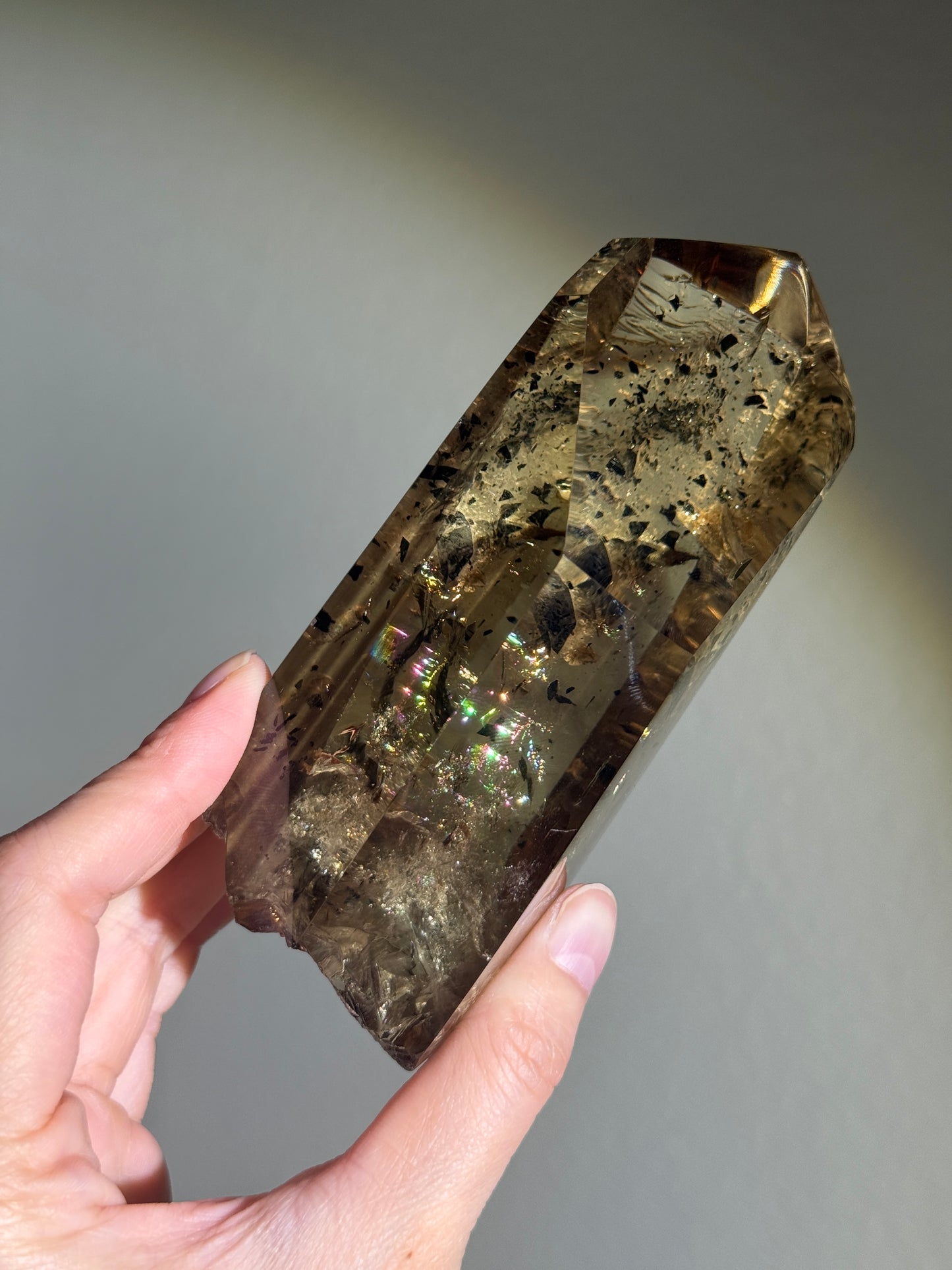 Statement Hematite in Natural Smoky Phantom Citrine Point, Brazil