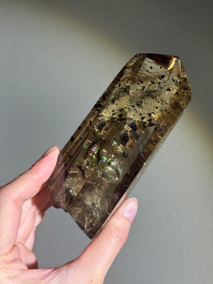 Statement Hematite in Natural Smoky Phantom Citrine Point, Brazil