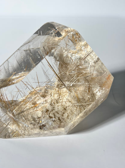 Large Collector’s Grade Silver and Copper Rutile x White Lodalite Quartz Tower, Brazil