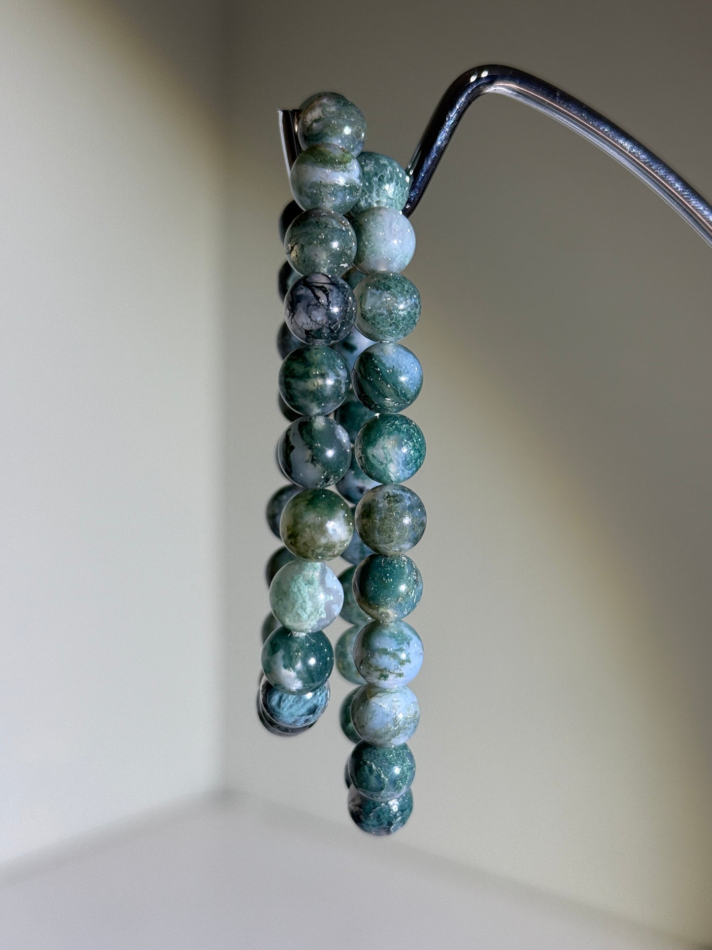 Translucent Moss Agate Bracelets, 8.5mm