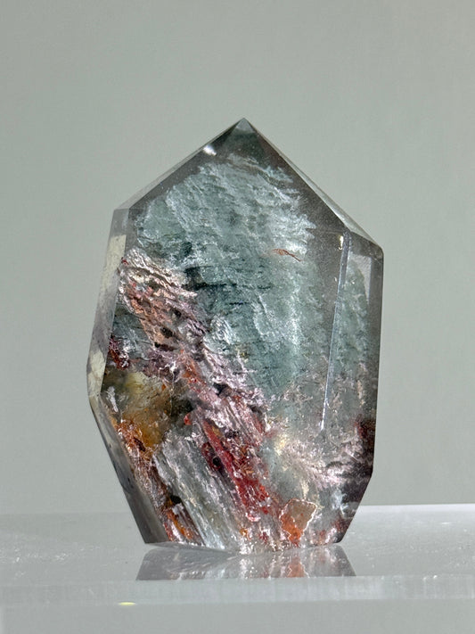 High Quality Water Clear Mint Green & Pink Layered Garden Quartz Tower, Zambia