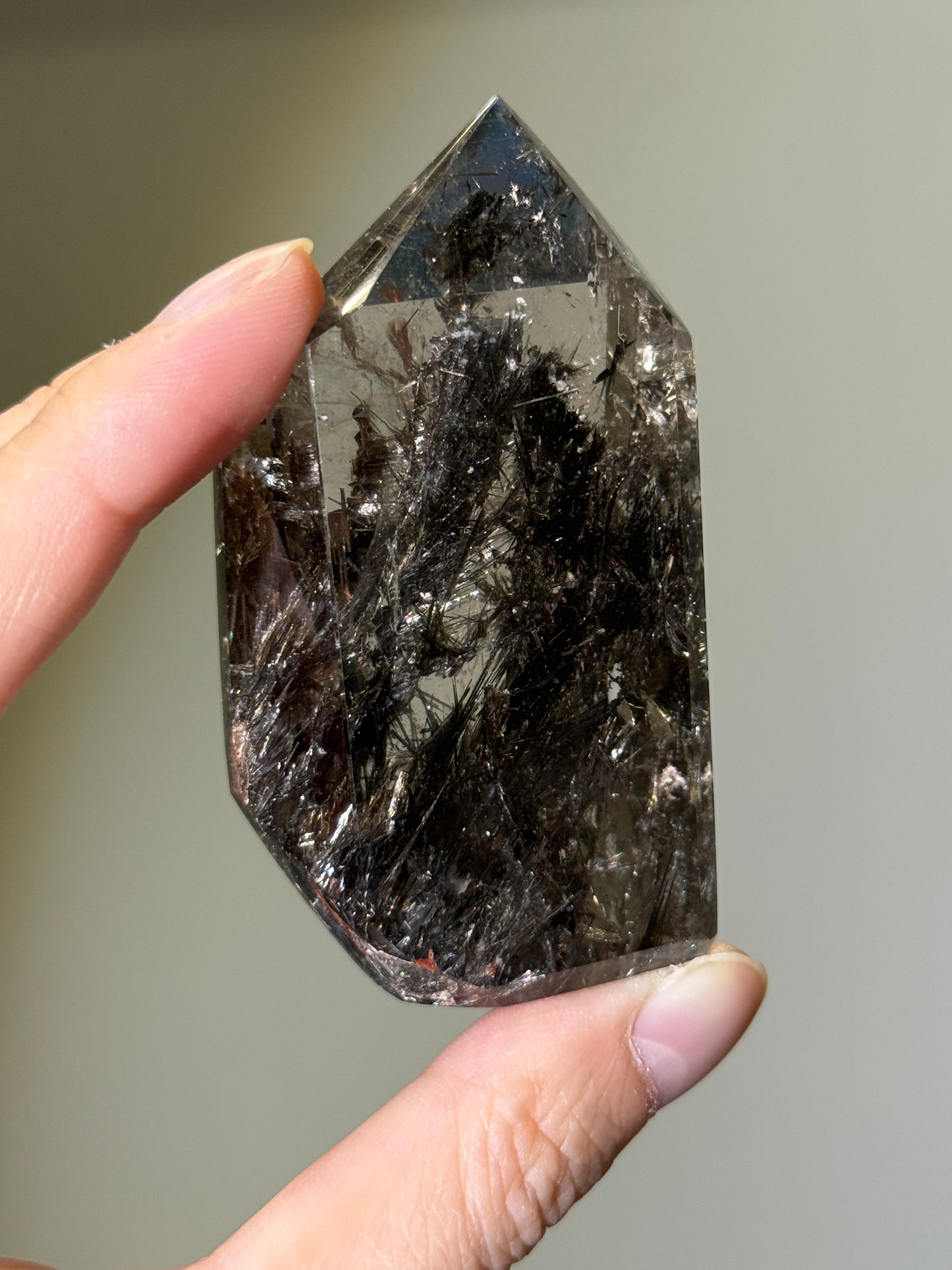 Rare Large Black Feather Rutile In Quartz Tower, Brazil