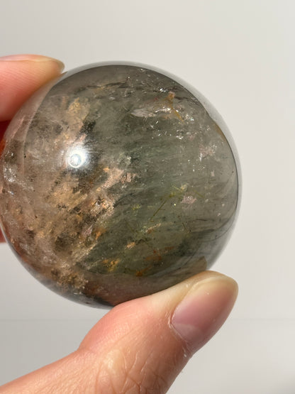 Pink Green Garden Quartz Sphere With Epidote, Zambia