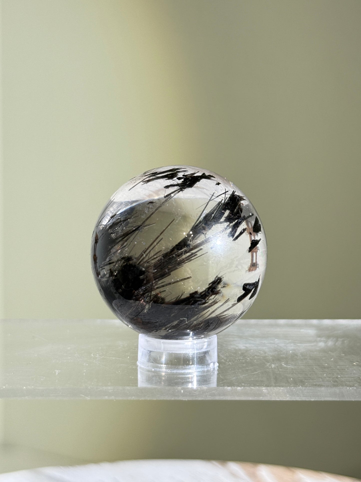 Rare Collector's Grade Black Tourmaline in Quartz Sphere, Brazil