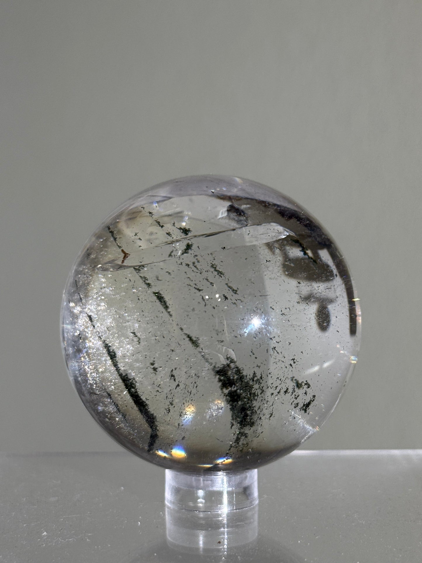 High Quality Rainbowy Green Phantom Chlorite Quartz Sphere, Brazil
