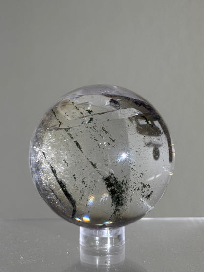 High Quality Rainbowy Green Phantom Chlorite Quartz Sphere, Brazil