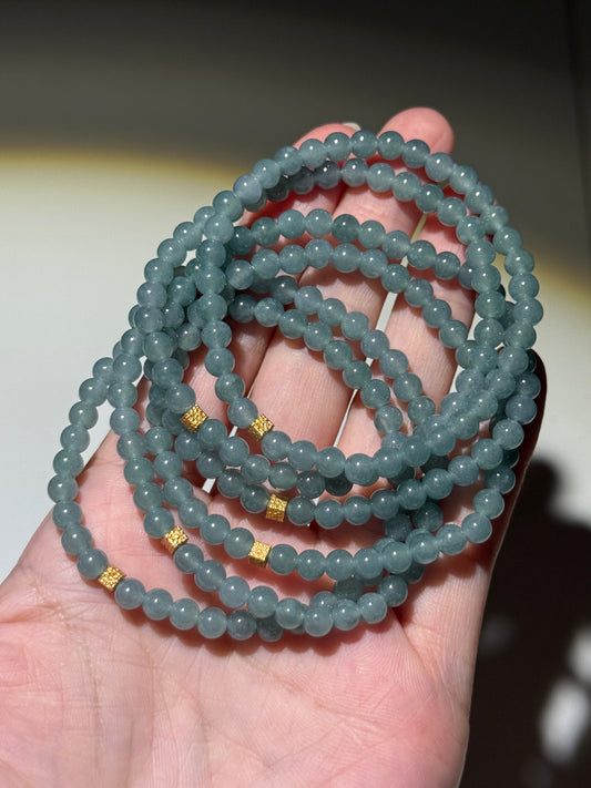 Blue Water Jade Bracelets With Golden Accent Beads, 5mm