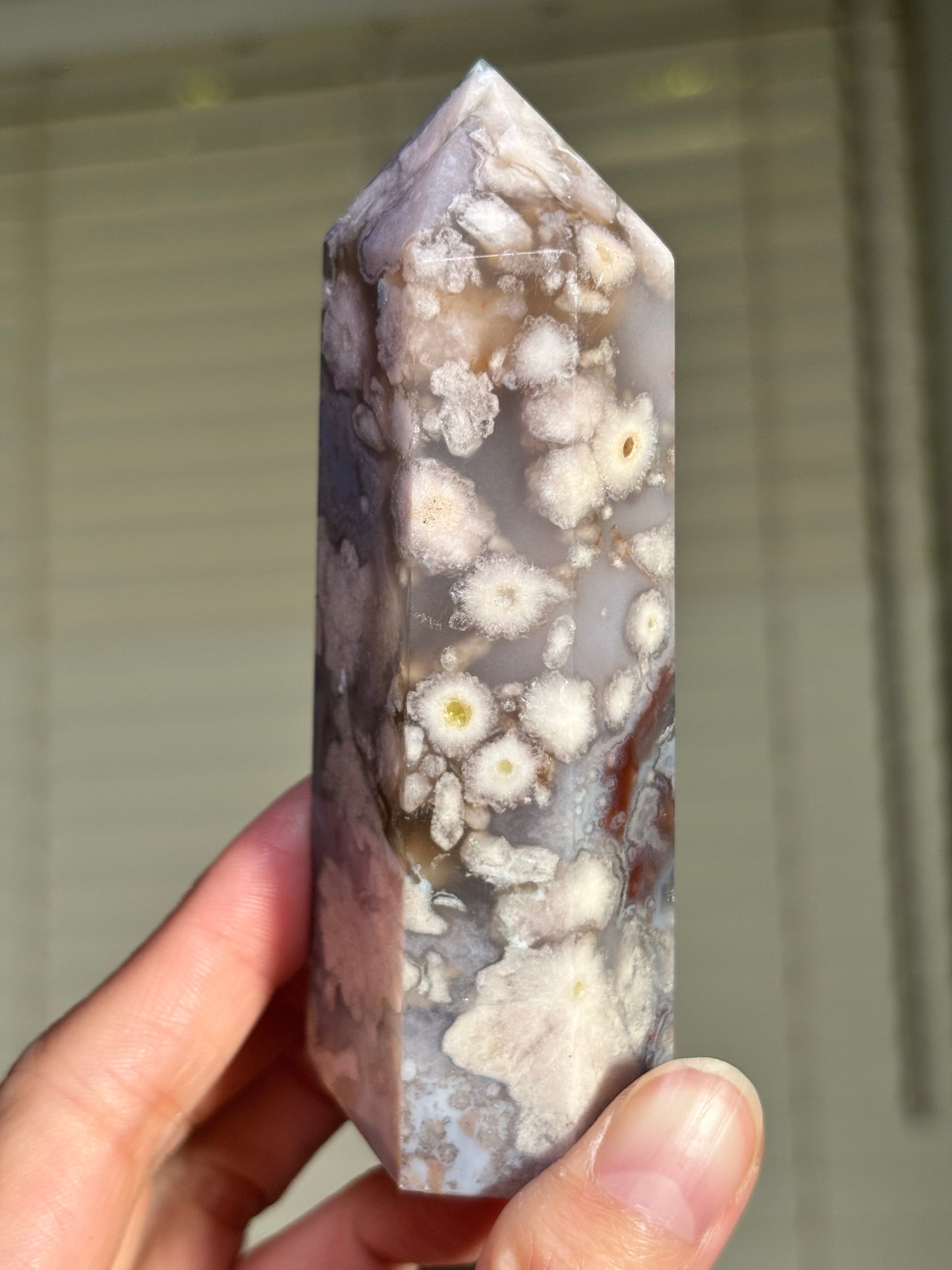 Quartzy Blue Flower Agate Tower, Madagascar