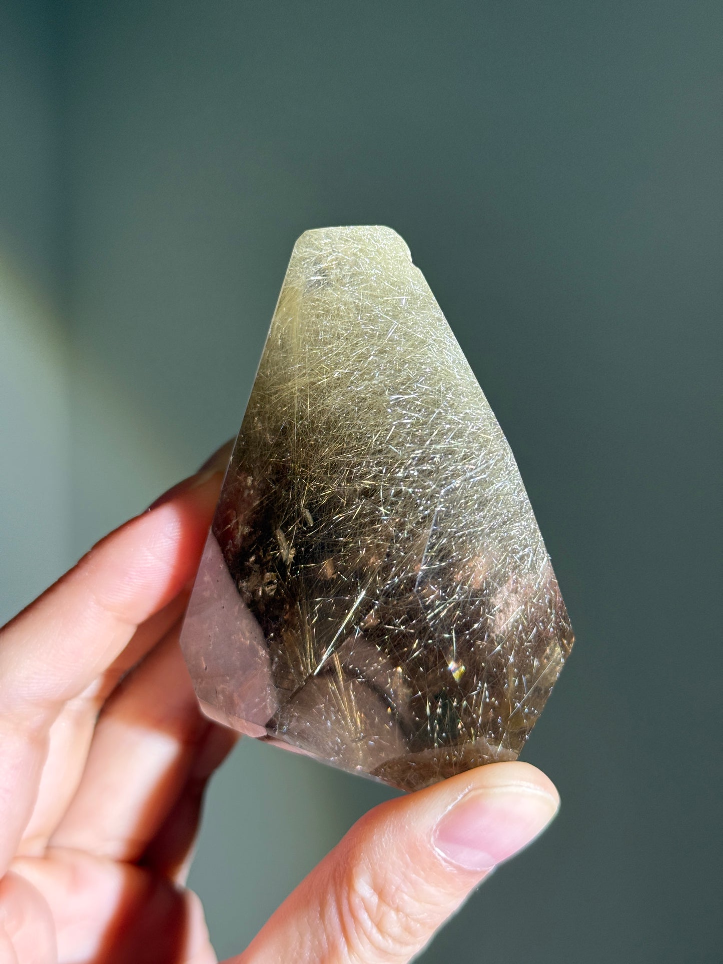 High Quality Collector's Grade Bright Golden Rutile in Smoky Quartz Freeform With Penetrator, Brazil