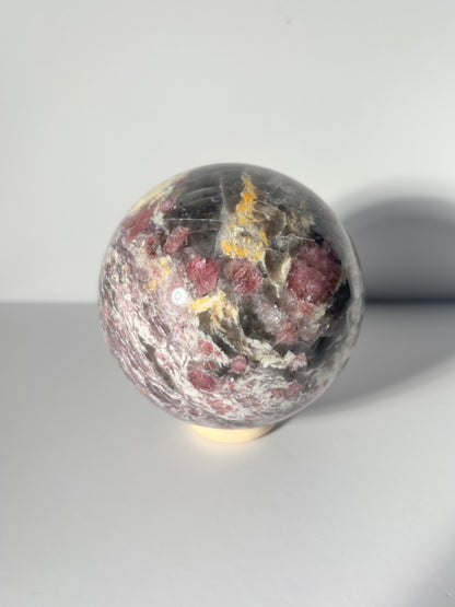 Large Pink Tourmaline x Smoky Quartz x Lepidolite Sphere
