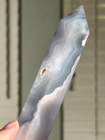 Moody Pastel Blue Gray Flower Agate Tower, Madagascar