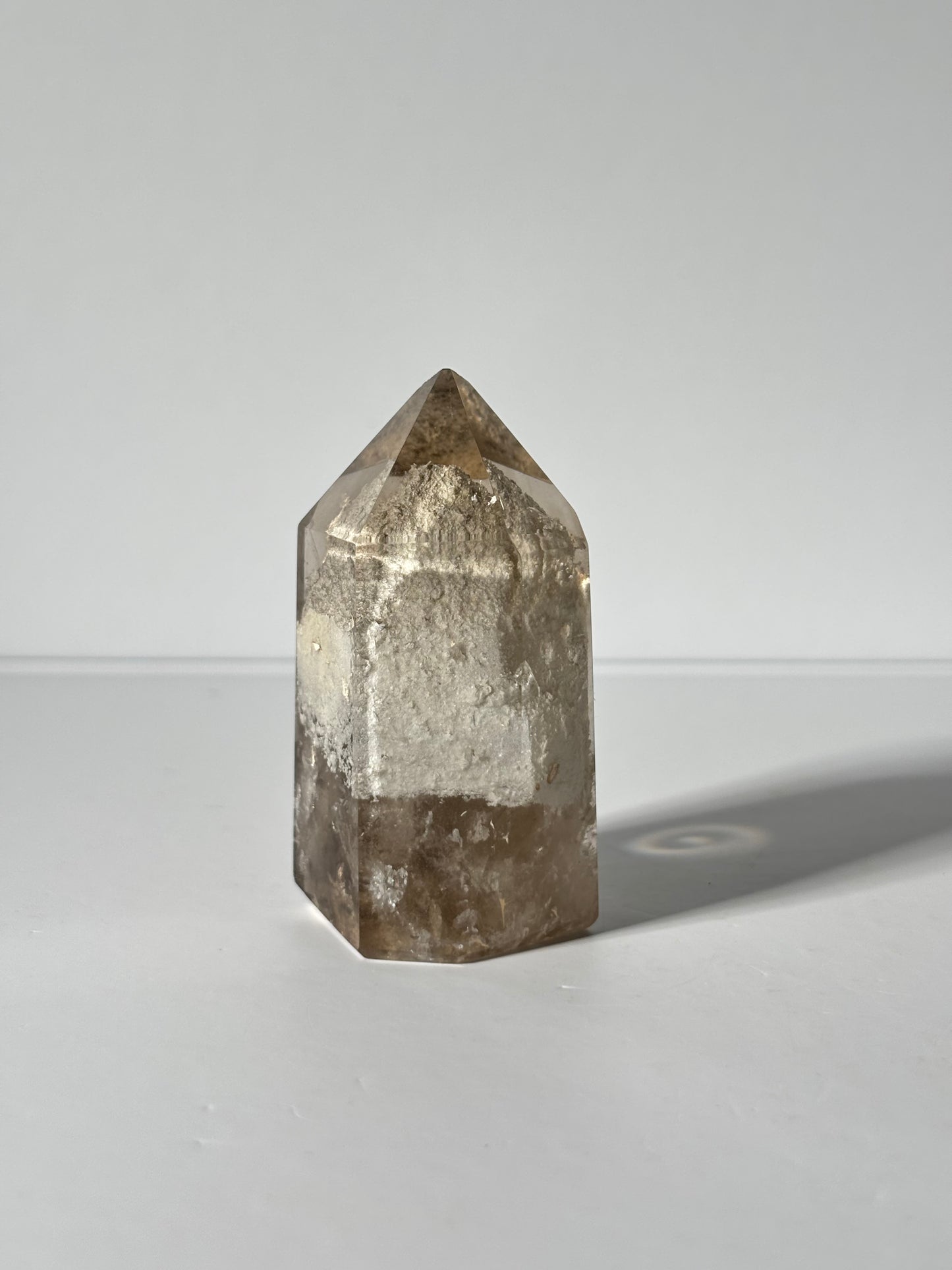 High Quality White Phantom Lodalite in Light Smoky Quartz Tower, Brazil