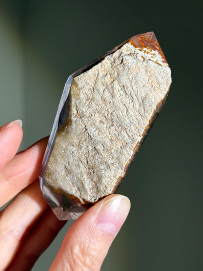 Collector's Grade Water Clear Orange Red Amphibole Quartz Double Terminated Freeform