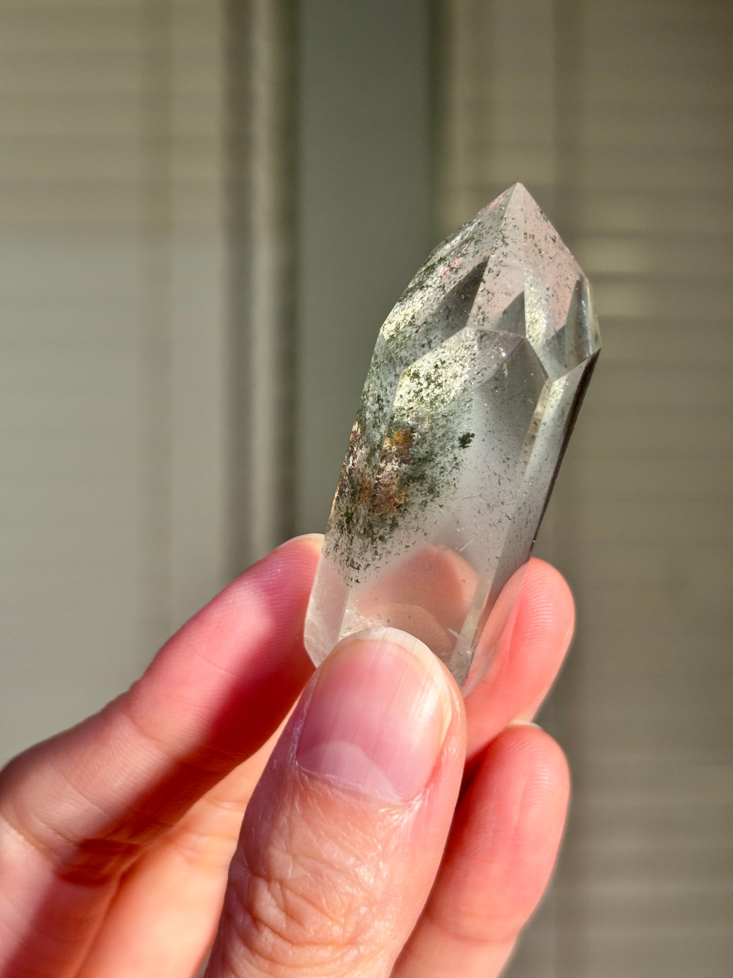 High Quality Water Clear Green & White Phantom Chlorite Quartz Tower, Brazil