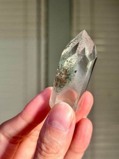 High Quality Water Clear Green & White Phantom Chlorite Quartz Tower, Brazil