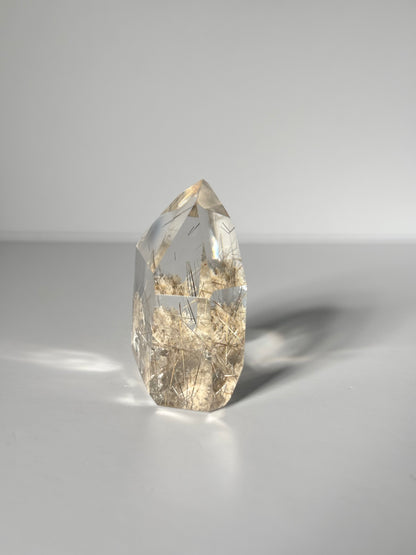 High Quality Water Clear Silver Rutile x White Lodalite Quartz Tower, Brazil