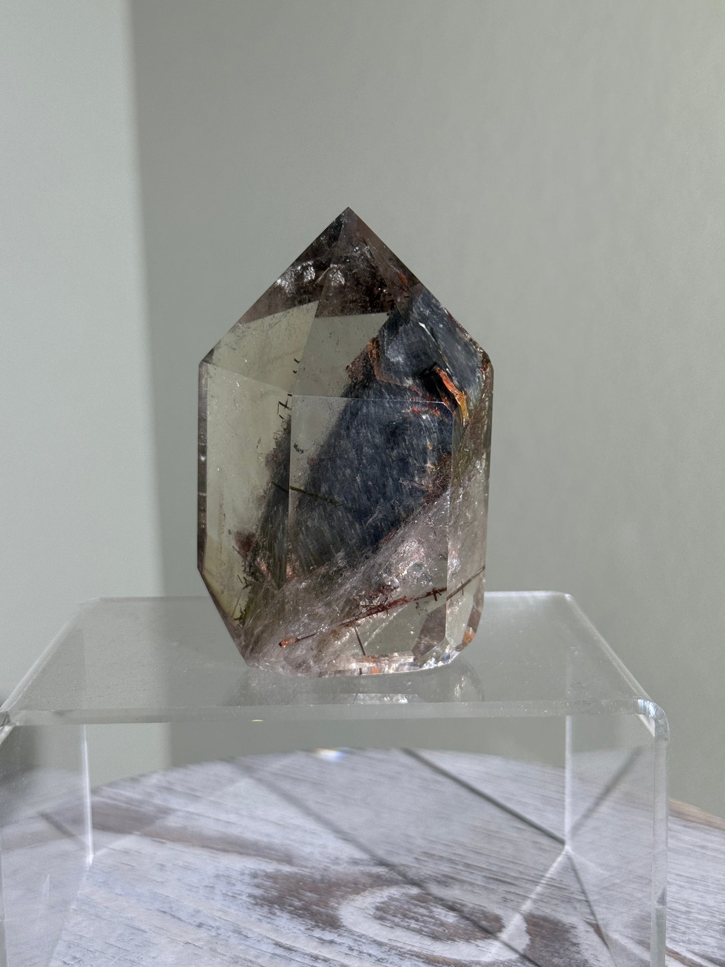 Rare Large Grey Amphibole On Lodalite With Red & Green Epidote in Quartz Tower, Zambia