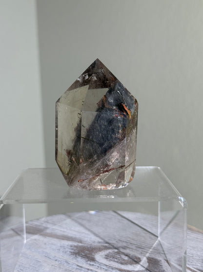 Rare Large Grey Amphibole On Lodalite With Red & Green Epidote in Quartz Tower, Zambia