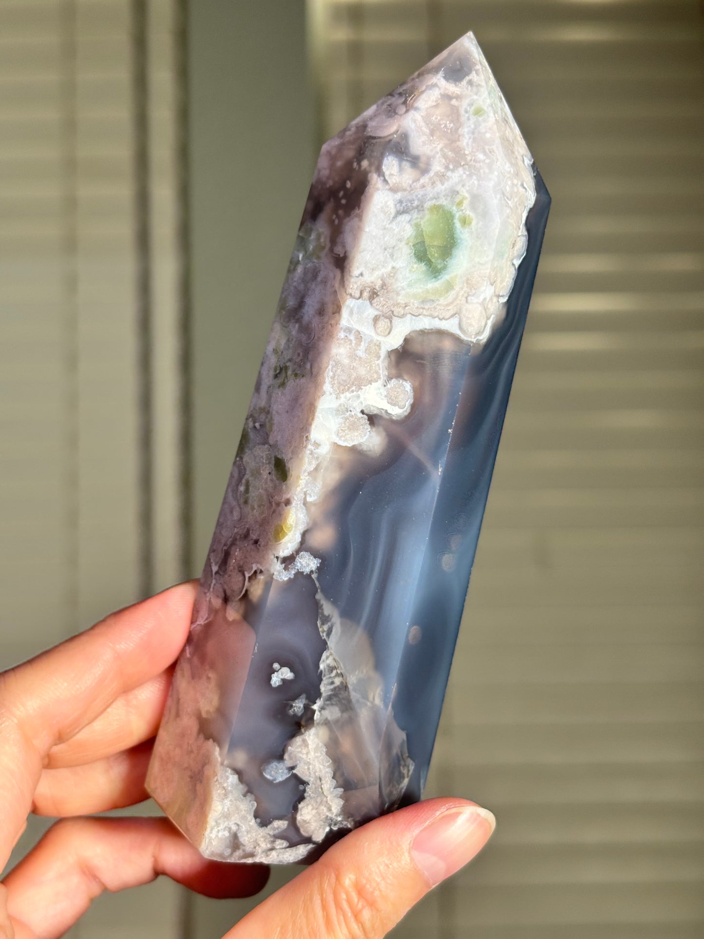 Statement Large Chunky Rare Black & Green Flower Agate Tower, Madagascar