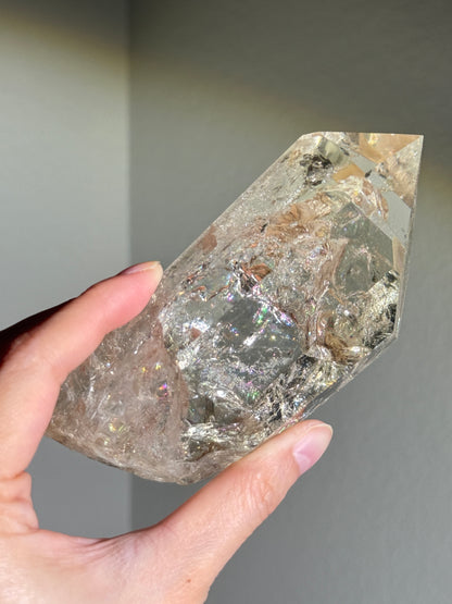 Statement Natural Champagne Rainbow Citrine Point On Customized Stand, Brazil