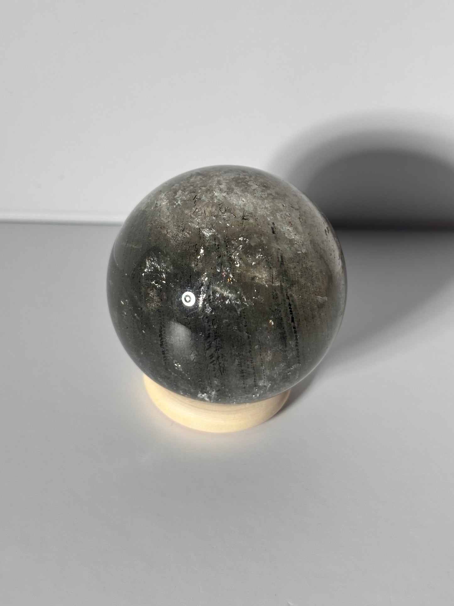 Unique Spooky White Layered Lodalite With Black Rutile Sphere, Brazil