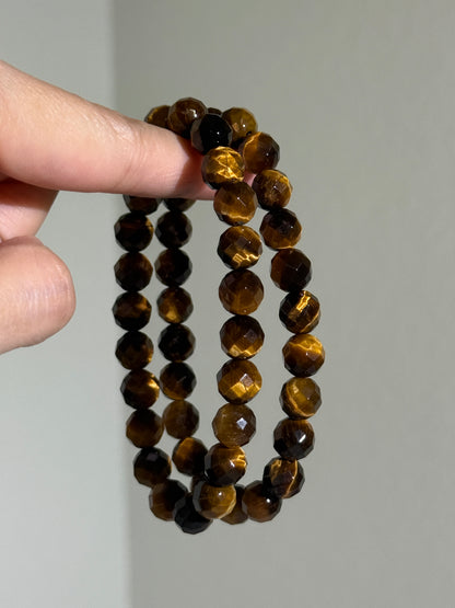 Faceted Tiger Eye Bracelets, 8mm