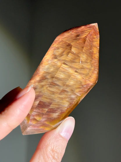 Collector's Grade Water Clear Orange Red Amphibole Quartz Double Terminated Freeform