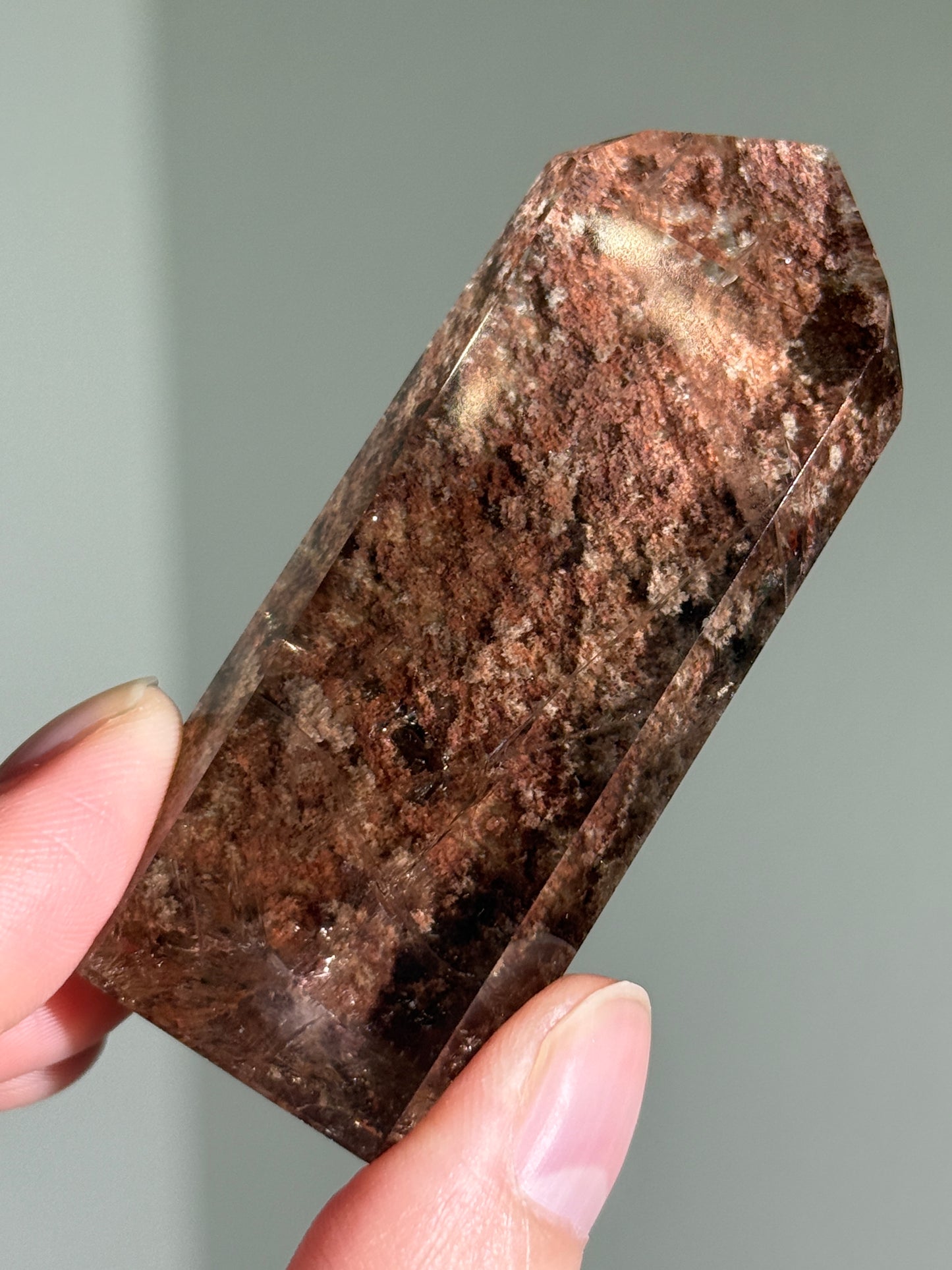 Rare Pink Lodalite in Smoky Quartz Tower, Brazil