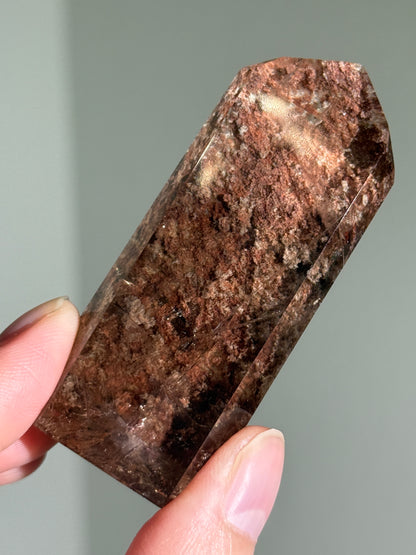 Rare Pink Lodalite in Smoky Quartz Tower, Brazil