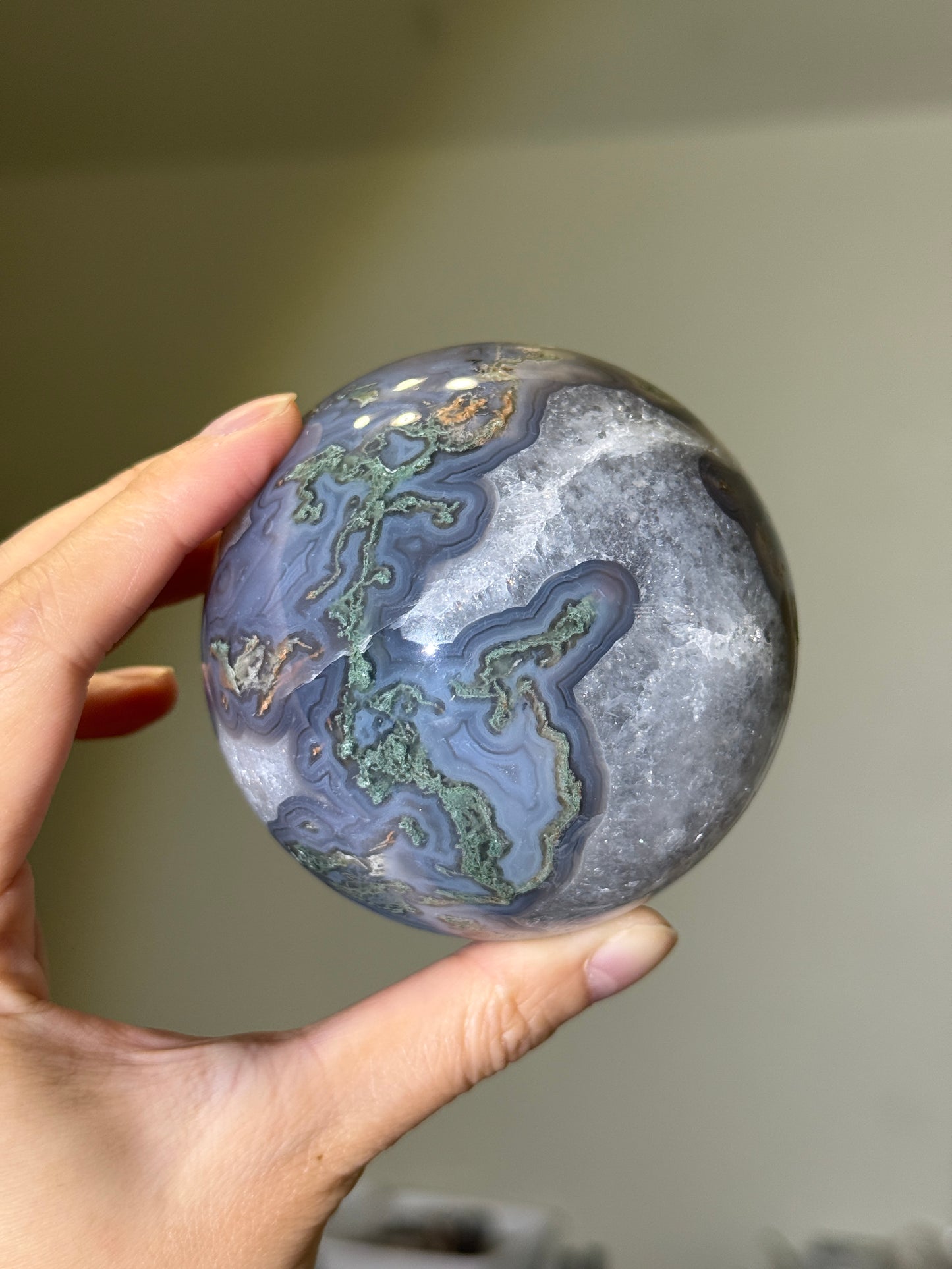 Large Quartzy Moss Agate Sphere