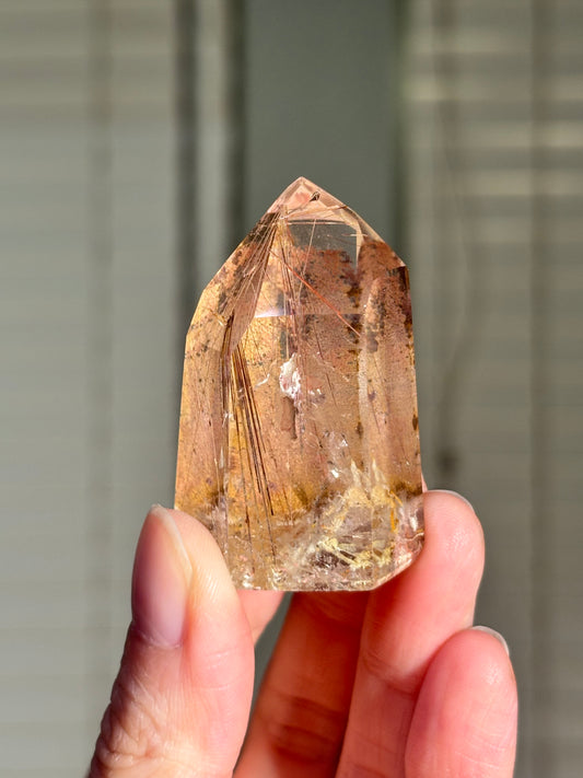 High Quality Peach Orange Lodalite With Rutile Tower, Brazil